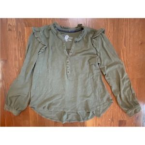 Pilcro Army Olive Green Long Sleeve Top L Anthropologie Ruffles